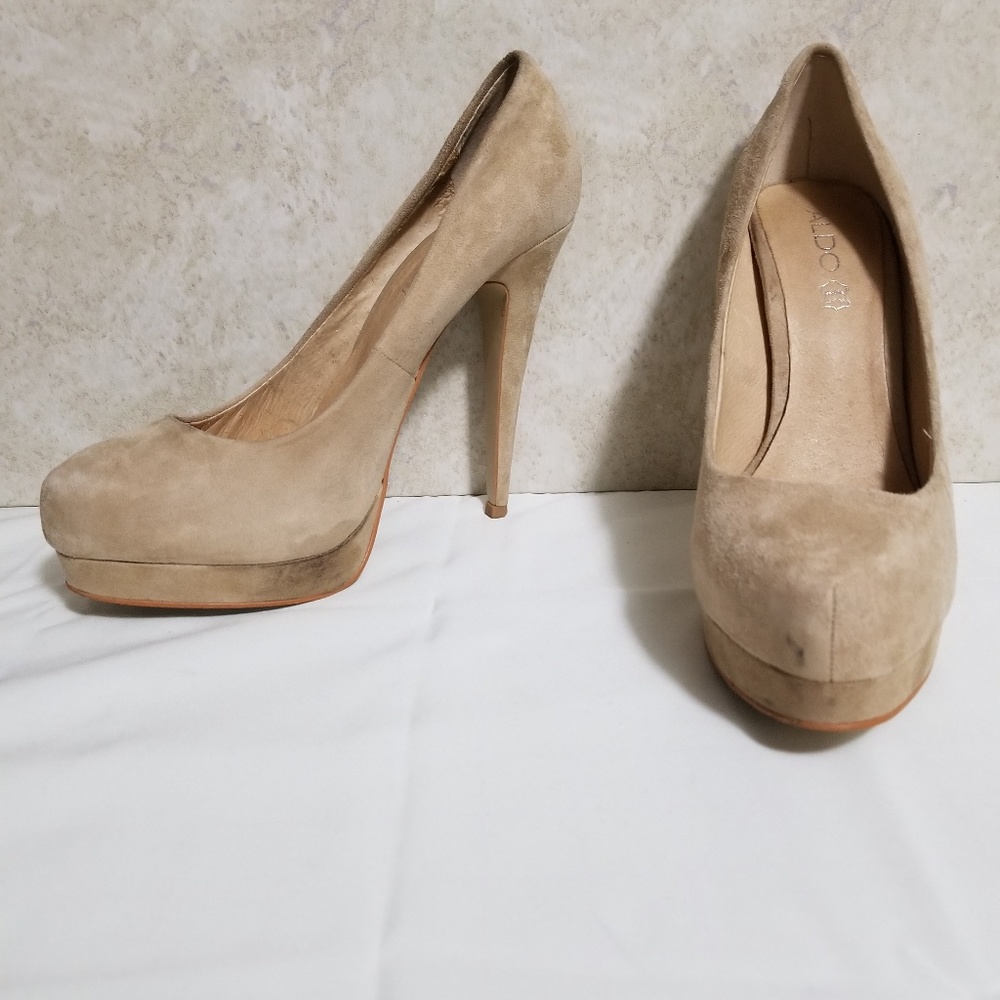 Aldo suede cream heels
